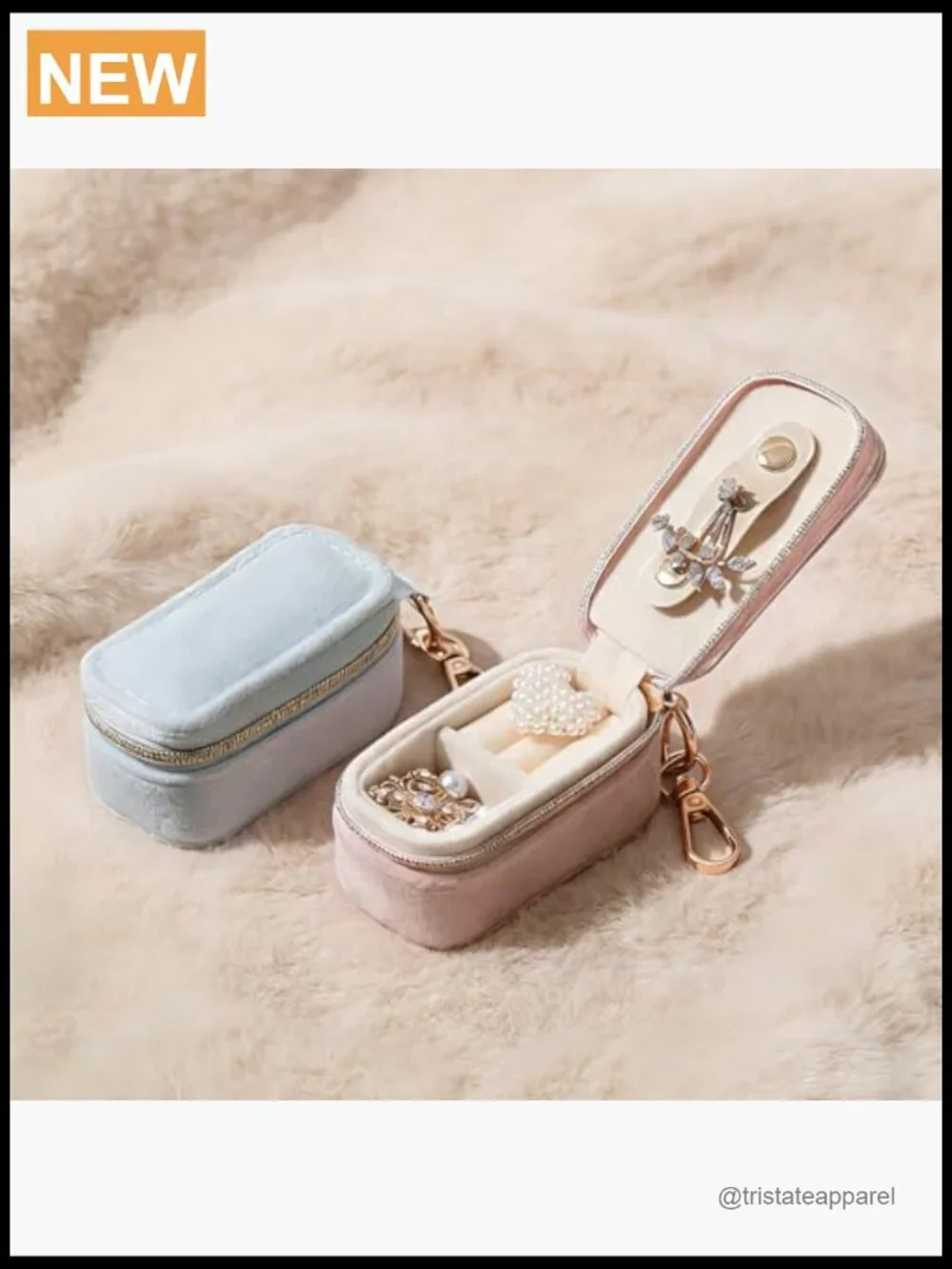 Mini Velvet Travel Jewelry Case - 2-in-1 Ring Holder Keychain for Women,